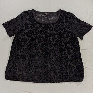 Lucky Brand Womens Top Size Medium Floral Velvet Burnout Black Sheer
